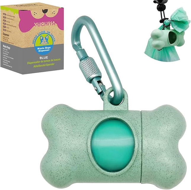 Dog Poop Pickup Bags Holder Dispenser with 1 Roll Random Color Leak-proof Scented Doggy Waste Bags and Carabiner with Safety Lock Plus Hook and Loop Fastener Never Loose on Leash Lead Again (Blue)