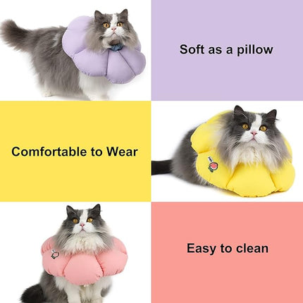 Cat Cone Collar,Cute Waterproof Cat Recovery Collar,Anti-Bite Lick Wound Healing Safety Elizabethan e Collar for Cats,Purple Flower All-Season Style…
