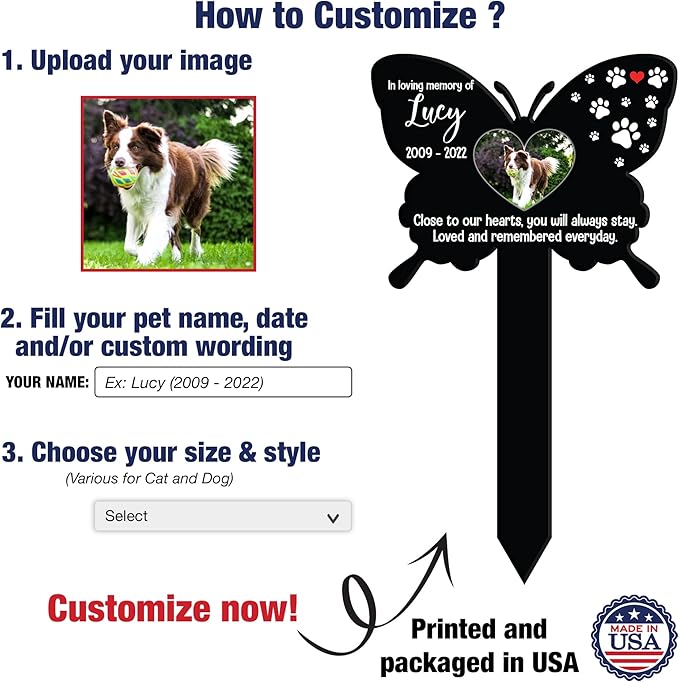 Personalized Pet Memorial Marker Memorial Pet Loss Sign Pet Plaque Garden Decor to Remember Your Dogs Custom Plaque Stake Grief Funeral in Loving Memory Animal Cross Sympathetic Pet Loss Gift