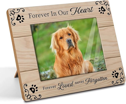 Pet Memorial Picture Frame for Dogs, 4x6Inch, Brown Wooden Tabletop Frame with Handmade Design and High-definition Printing