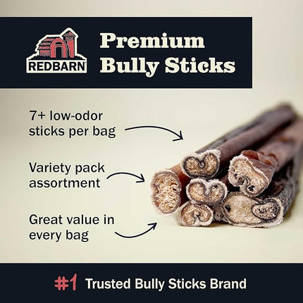 Redbarn Pet Products All Natural 8"-12" Bully Sticks for Medium/Large Dogs - Healthy Long Lasting Chews Variety Party Pack - 100% Beef Single Ingredient Low Odor Rawhide Free - 1lb