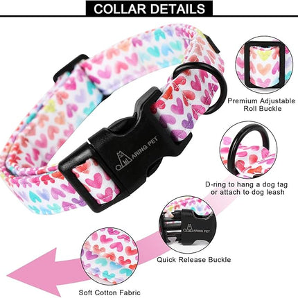 ARING PET Valentine's Day Dog Collar, Cute Colorful Heart Pet Collars with Quick Release Buckle for Puppy Small Medium Large Boy Girl Dogs-S
