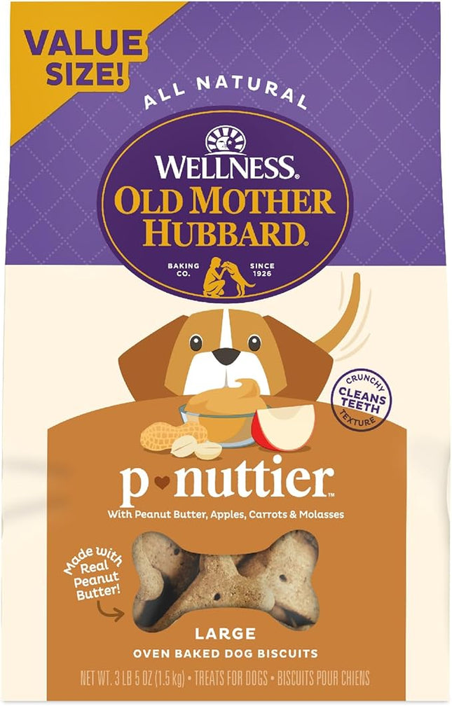 Old Mother Hubbard Wellness P-Nuttier Dog Biscuits, Natural, Training Treats, Peanut Butter Flavor, Large Size, (3.3 Pound Bag)