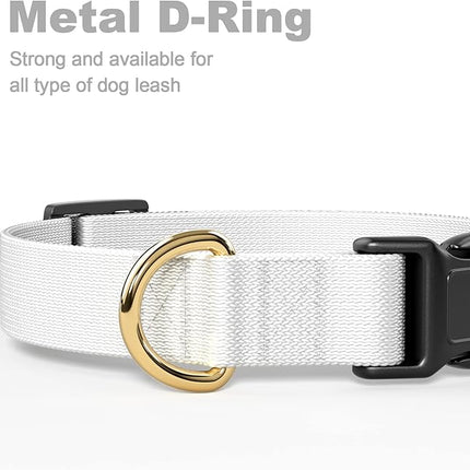 Rnivvi Dog Collar for Small Dogs, Classic Heavy Duty Adjustable Puppy Collar with Quick Release Buckle for Boy Girl & Female,Pet Accessories for Walking Running Training, S Length 3/4" Width, White