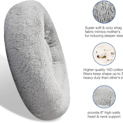 SAVFOX Calming Dog Bed, Anti Anxiety Dog Bed, Plush Donut Dog Bed for Small Dogs, Medium, Large & X-Large, Soft Fuzzy Comfy Dog Bed in Faux Fur, Cuddler Pet Bed, Washable, Multiple Sizes S-XL