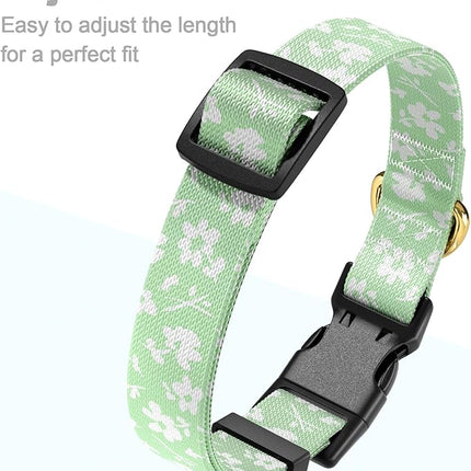 Rnivvi Dog Collar for Small Dogs, Cute Floral Heavy Duty Adjustable Puppy Collar with Quick Release Buckle for Girl & Female, Pet Accessories for Walking Running, XS Length 5/8" Width, Green