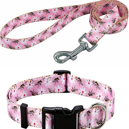 Dog Collar with Bohemia Floral Tribal Geometric Patterns - Soft Ethnic Style Collar Adjustable for Small Medium Large Dogs (Pink White Flower,XS)