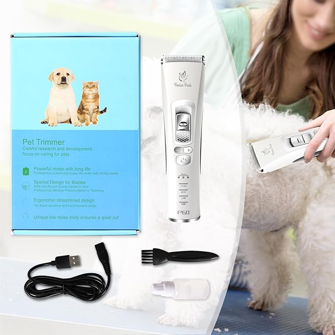 FENICE PEAK Dog Grooming Clippers for Thick Heavy Coats 3 Speeds Low Noise Pet Grooming Kit Cat Eletric Clipper with 10FC Ceramic & Stainless Steel Blade