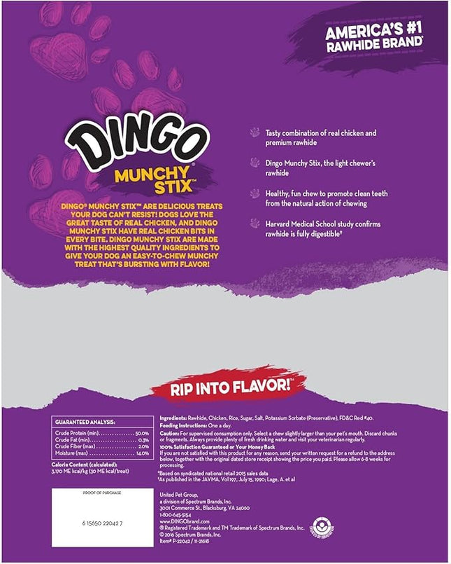 Dingo Munchy Stix, Made with Real Chicken, 50Count, 8 Pack