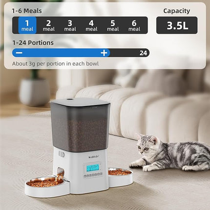 Automatic Cat Feeder, WellToBe 3.5L Timed Dry Food Dispenser for 2 Cats, Dual Power Supply (AC/Battery Backup) with 10-Second Voice Recorder, Programmable Pet Feeder for Multiple Cats