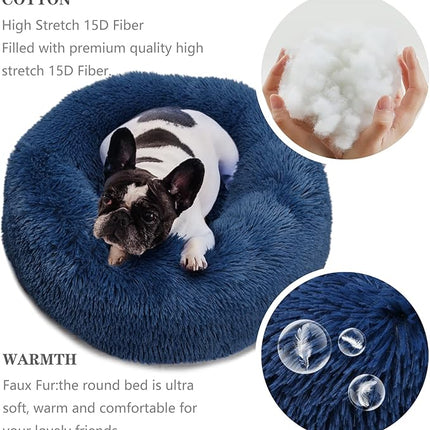 Puppy Bed for Calming Dog 23 Inches Navy Blue Anti-Anxiety Donut Dog Bed for Small Medium Dogs Washable Fuzzy Dog Bed Fits up to 15 lbs Pets Beds for Small Dog
