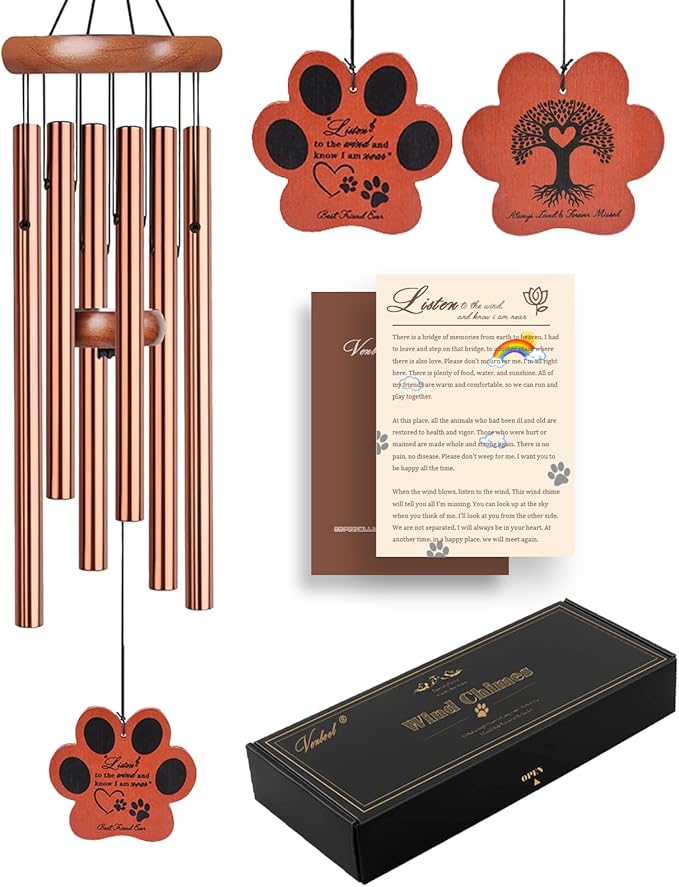 Dog Memorial Gifts for Loss of Dog, 28" Pet Memorial Wind Chime, Golden Paw Pendant Pet Loss Gifts, Dog Sympathy Bereavement Remembrance Gift