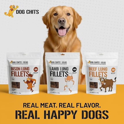 Dog Chits Lamb Lung Fillets Dog and Puppy Treats - Low Fat, High Protein Single Ingredient Dog Treat - Easy to Break Slices - Great for Training - Made in USA, 6 oz. Bag