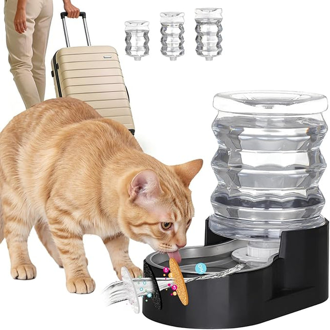 RIZZARI Dog Water Bowl Dispenser: 5L Gravity Black Automatic Stainless Steel Drinking Feeder with Filter for Dogs and Cats