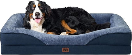 EHEYCIGA Memory Foam XXL Dog Bed for XLarge Sized, Extra Large Orthopedic Dog Sofa with Sides and Waterproof Liner, Washable Bolster Pet Couch with Removable Cover, 52x41x8 Inch, Navy