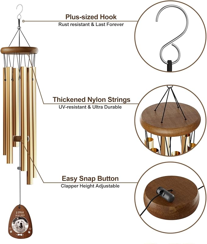 Personalized Pet Memorial Wind Chimes - Dog Memorial Gifts for Loss of Dog Pet Loss Sympathy Gift Wind Chimes for Outdoor Remembrance Gift by Bemaystar (Golden