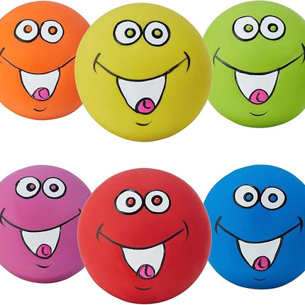 Squeaky Dog Toys Chewing Durable Teething Latex Rubber Soft Interactive Fetch Play Dog Balls with Funny Smile Face for Puppy Small Medium Pet Dog (6PCS)