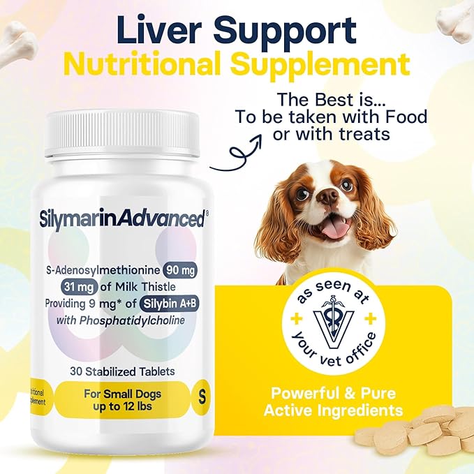 Liver Health Supplement for Small Dogs - Milk Thistle for Dogs Liver Support with S-Adenosylmethionine (Same) & Silybin - 30 Tablets
