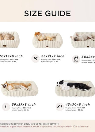 Bedsure Cute Dog Bed Medium Size Dog - Washable Furry Puppy Beds, Rectangle Orthopedic Corduroy Fleece Pet Beds with Removable Zipper Cover, 30x24x8inches, Cream