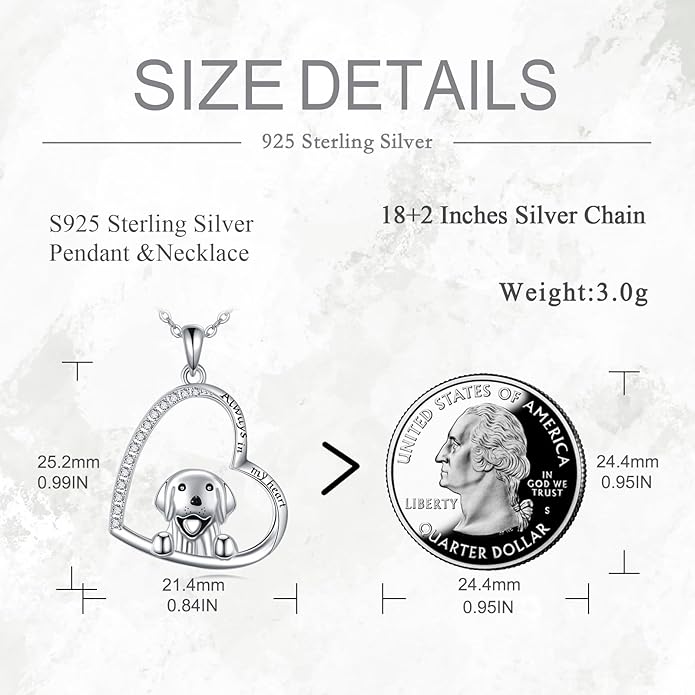 VONALA French Bulldog Guinea Pig Fox Sloth Necklace 925 Sterling Silver Cute Animal Heart Pendant Jewelry Gifts for Women