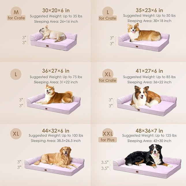 EHEYCIGA Memory Foam Dog Bed XXL, Giant Dog Bed Orthopedic with Washable Removable Cover, Waterproof Pet Bed Couch for Jumbo Dogs, 48x35x7.5 Inches, Lilac
