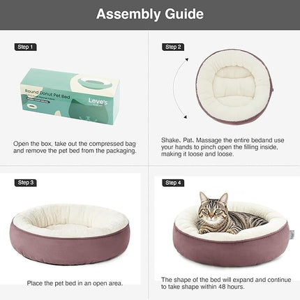 Love's cabin Round Donut Cat and Dog Cushion Bed, 20in Pet Bed for Cats or Small Dogs, Anti-Slip & Water-Resistant Bottom, Super Soft Durable Fabric Pet beds, Washable Luxury Cat & Dog Bed Burlwood