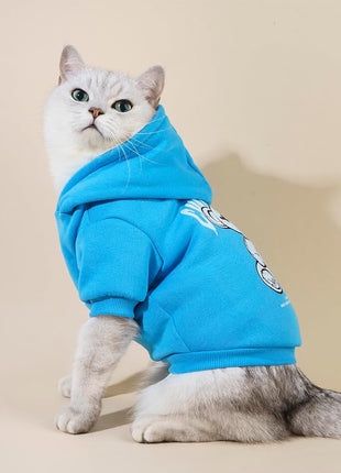 QWINEE Cartoon Bear Print Dog Hoodie Dog Sweatshirt Cat Shirt Apparel Winter Warm Dog Clothes for Puppy Kitten Cat Small Medium Dogs Blue XL