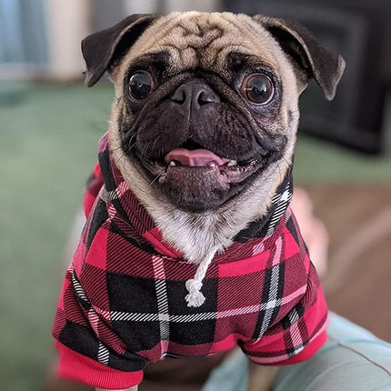 BINGPET Dog Plaid Hoodie - Pocket Design - Dog Fleece Sweater with Hat Pet Winter Clothes Plaid Sweatershirts for Winter