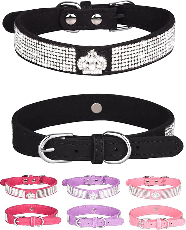 Dog Collar for Small Dogs, Adjustable Leather Suede Bling Dog Collars，Pink Dog Collar Cat Collar, Rhinestone Dog Collar (XS, black3)