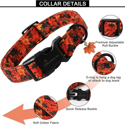 ARING PET Puppy Fall Dog Collar, Autumn Orange Maple Leaf Pet Collars for Small Medium Large Girl Boy Dogs Thanksgiving Halloween-XS Size