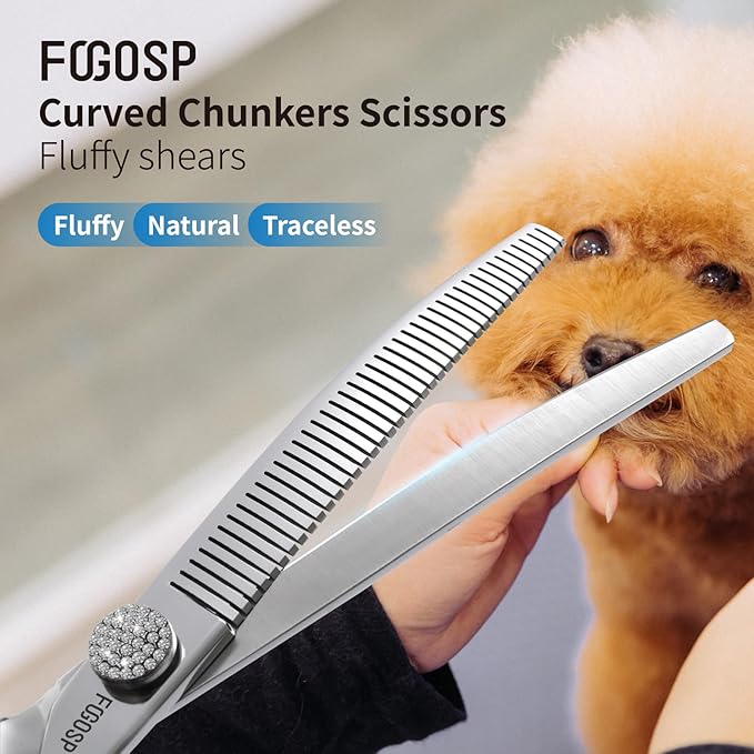 Professional Curved Comb Thinner Dog Grooming Scissors 7'' Curved Thinning Shears for Dogs Pet 56 Teeth 50% Thinning Rate Japan VG10 Sharp and Smooth Right Handed