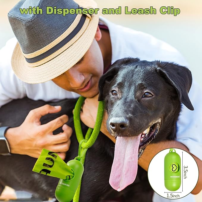 MUAMUA Biodegradable Dog Poop Bags 300 Count, 20 Rolls, Recyclable Waste with Dispenser, Large 9 x 13 Inches, Extra Thick, Leak Proof for Dogs and Cats