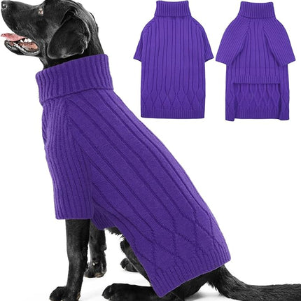 Large Breed Dog Sweaters, Warm Winter Fall Dog Sweaters for Dog Girls Boys, Turtleneck Dog Knitwear, Doggie Christmas Sweater, Pet Sweatshirt Clothes Outfit Knit St. Bernard (Purple XXXXXL)