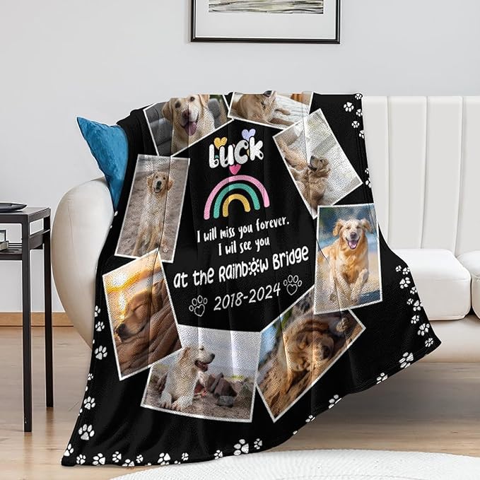 Artsadd Custom Dog Memorial Gifts for Loss of Pet Cat, Personalized Dog Memorial Blanket with Photos, Pet Memorial Gifts, Pet Loss Gifts, Pet Memorial Throw Blanket, Gifts for Pet Cat Lovers