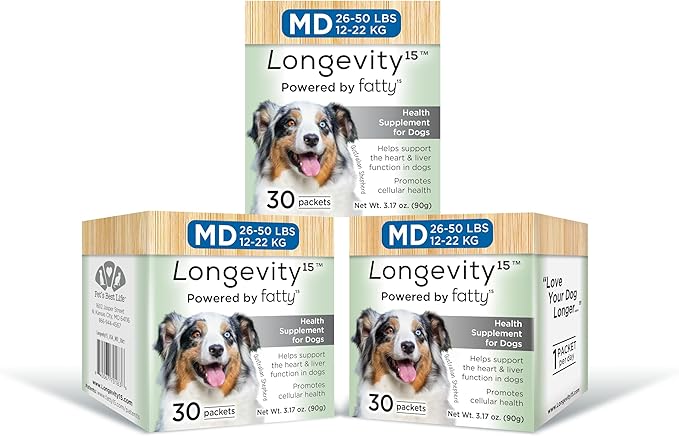 Longevity15 – C15:0 – Fatty Acid Health Supplement for Dogs – Healthy Pet Supplies – for Medium Dogs, 3 Pack