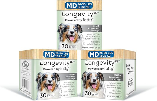 Longevity15 – C15:0 – Fatty Acid Health Supplement for Dogs – Healthy Pet Supplies – for Medium Dogs, 3 Pack
