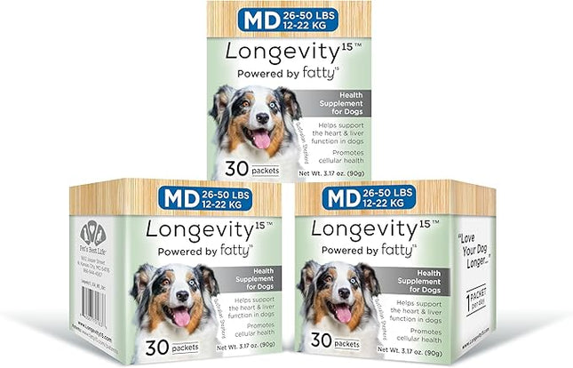 Longevity15 – C15:0 – Fatty Acid Health Supplement for Dogs – Healthy Pet Supplies – for Medium Dogs, 3 Pack