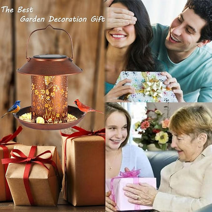 Bird Feeders for Outdoors Hummingbird Solar Lanterns Outdoor Waterproof Hanging Garden Decor Birthdays for Women Mom Metal Solar Decoration Outside for Yard, Patio,