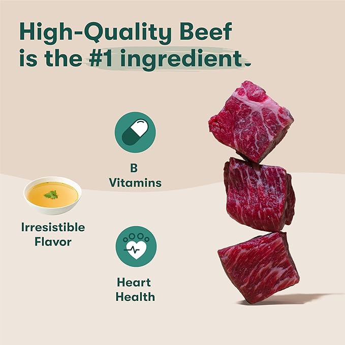 Jinx Beef Grain Free Wet Dog Food Pouches, Meal or Dog Food Topper Mix-in, Made with Real Beef & Chicken, Bone Broth & Brown Rice, No Fillers, Puppy, Adult, Senior, 9oz, 6 Pack