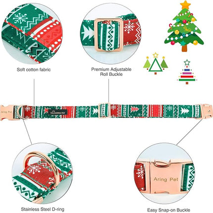 ARING PET Christmas Dog Collar, Cute Folk Xmas Red Green Detachable Flower Pet Collars with Metal Buckle for Puppy Small Medium Large Boy Girl Dogs-M