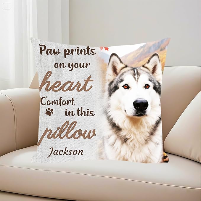 Custom Picture Pet Memorial Pillow, Personalized Dog Memorial Gifts for Loss of Dog, Sympathy Gift for Dog Bereavement & Remembrance Pillowcase (Style F)