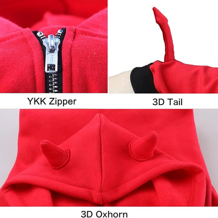 Large Dog Little Devil Christmas Costumes Zipper Hoodies Clothes for Pitbull Labrador, Red, 4X-Large