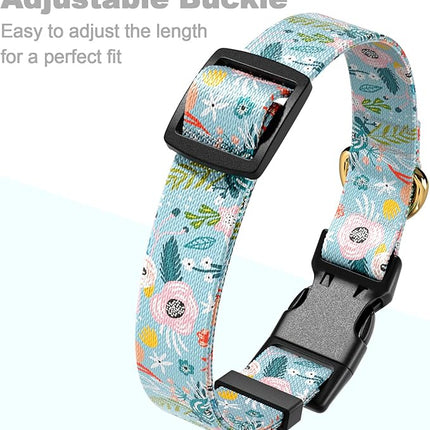 Rnivvi Dog Collar for Small Dogs, Cute Floral Heavy Duty Adjustable Puppy Collar with Quick Release Buckle for Boy Girl & Female, Pet Accessories for Walking Running, XS Length 5/8" Width, Blue