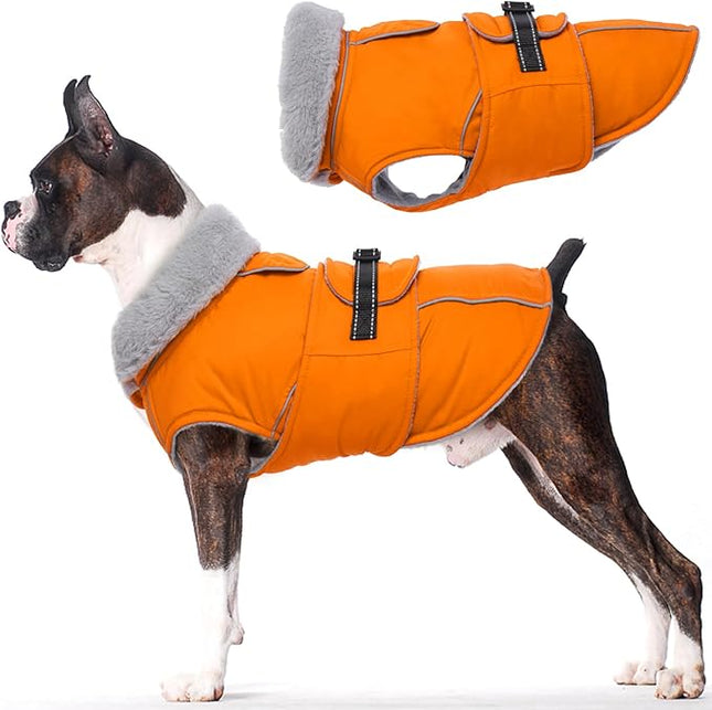 Lelepet Dog Coat Waterproof Dog Jacket Reflective Fleece Vest with Adjustable Buckle & Leash Hole Windproof Cold Weather Coats for Small Medium Large Dogs, Warm Hunting Vest, Orange, S