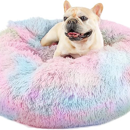 Himax Medium Dog Bed Washable, Round Dogs Beds with Blanket Attached, Calming Dog Bed, Multi-Colored (20"/26"/35")…
