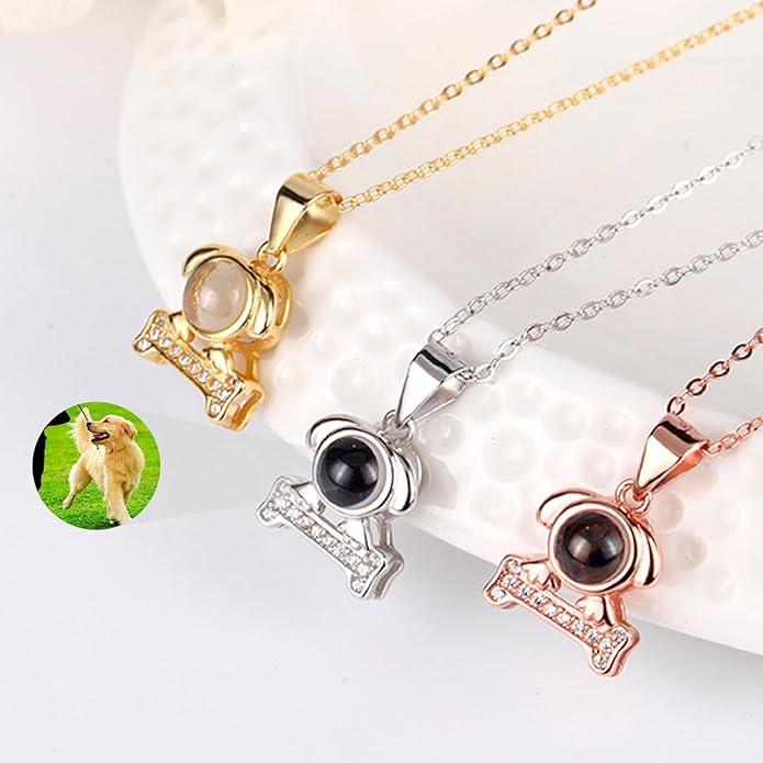 Personalized Picture Necklace with picture inside Custom Projection Necklace Cat/Dog Paw Print Pet Memorial Necklaces for Pet Lovers, Photo Gifts for Anniversary Dog Lovers