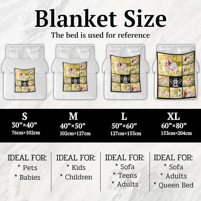 Personalized Pet Memorial Throw Blanket with Photo-Pet Memorial Gifts for Dogs Cats Loss of Dog Sympathy Gift Bereavement Remembrance Passing Away Gifts (8-Photo)
