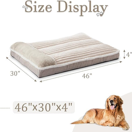 Dog Bed for Large Dogs, Dog Mattress with Pillow for Crate Kennel, Sofa pet Bed, Super Soft pet Bed for Medium, Jumbo, Small Dogs Breeds (Beige, XX-Large:(46"x30"x4")