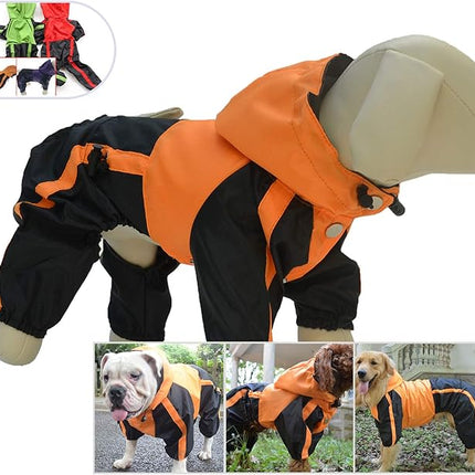 Lovelonglong American Bully Pitbull Dog Hooded Raincoat, Bulldog Rain Jacket Poncho Waterproof Clothes with Hood Breathable 4 Feet Four Legs Rain Coats for Pugs English French Bulldog Orange B-XL