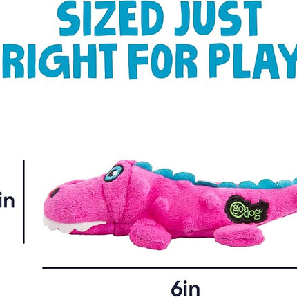 goDog Just For Me Gators Squeaky Plush Dog Toy, Chew Guard Technology - Pink, Mini